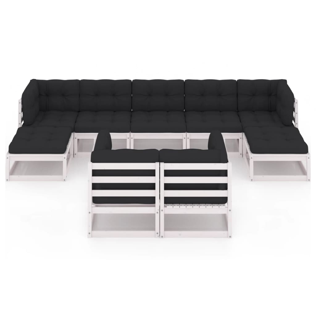 9-tlg. Garten-Lounge-Set mit Kissen Weiss Kiefer Massivholz